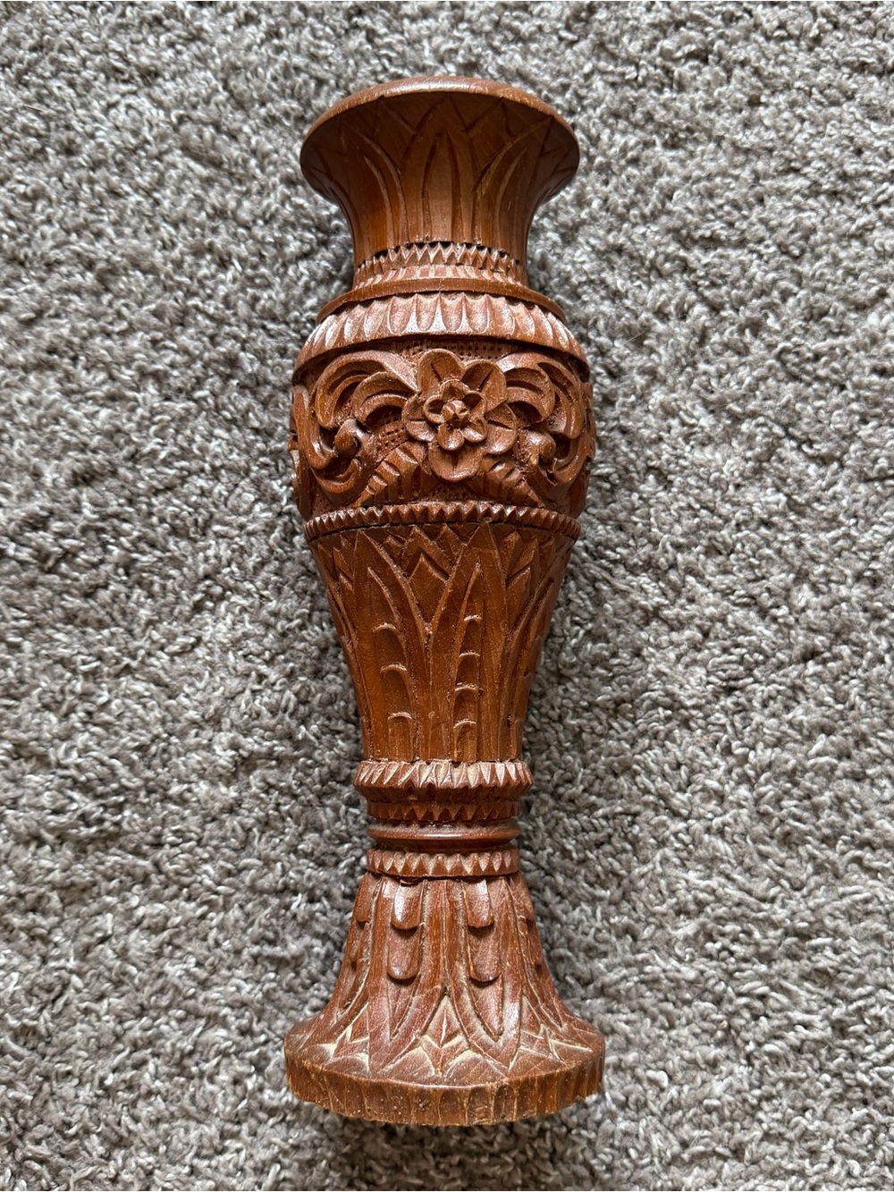 Vintage Hand Carved Wooden Vase Floral Decor 12”